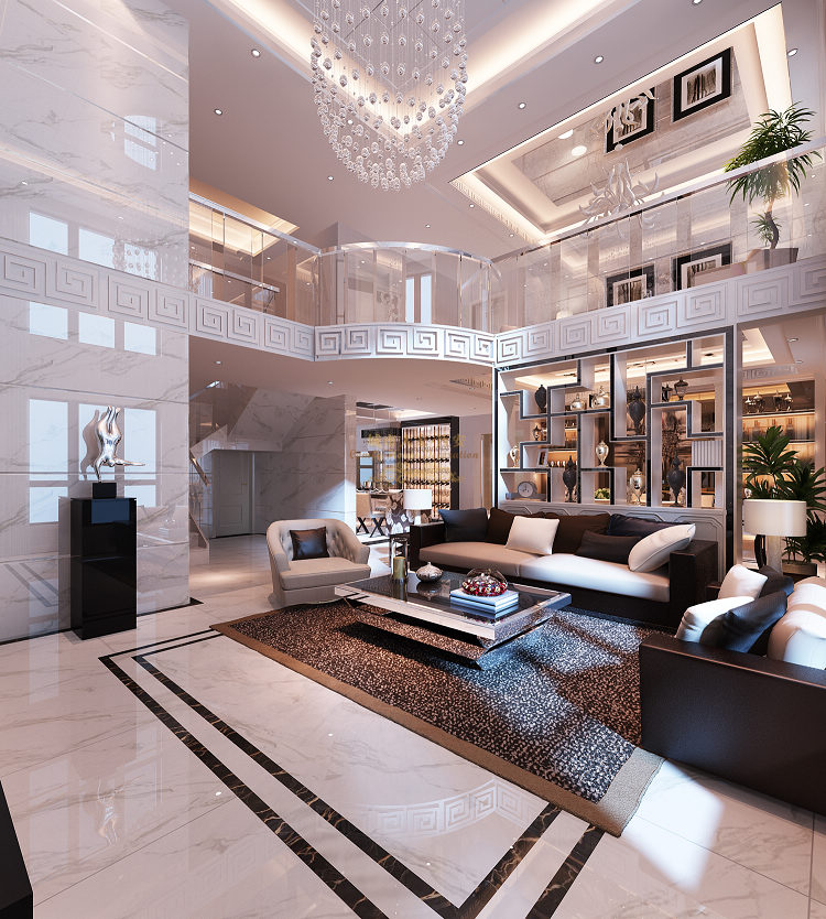 复式客厅 后现代 沙发背景 奢华 高端 客厅图片来自西安城市人家装饰王凯在380平米复式后代低调奢华主义的分享