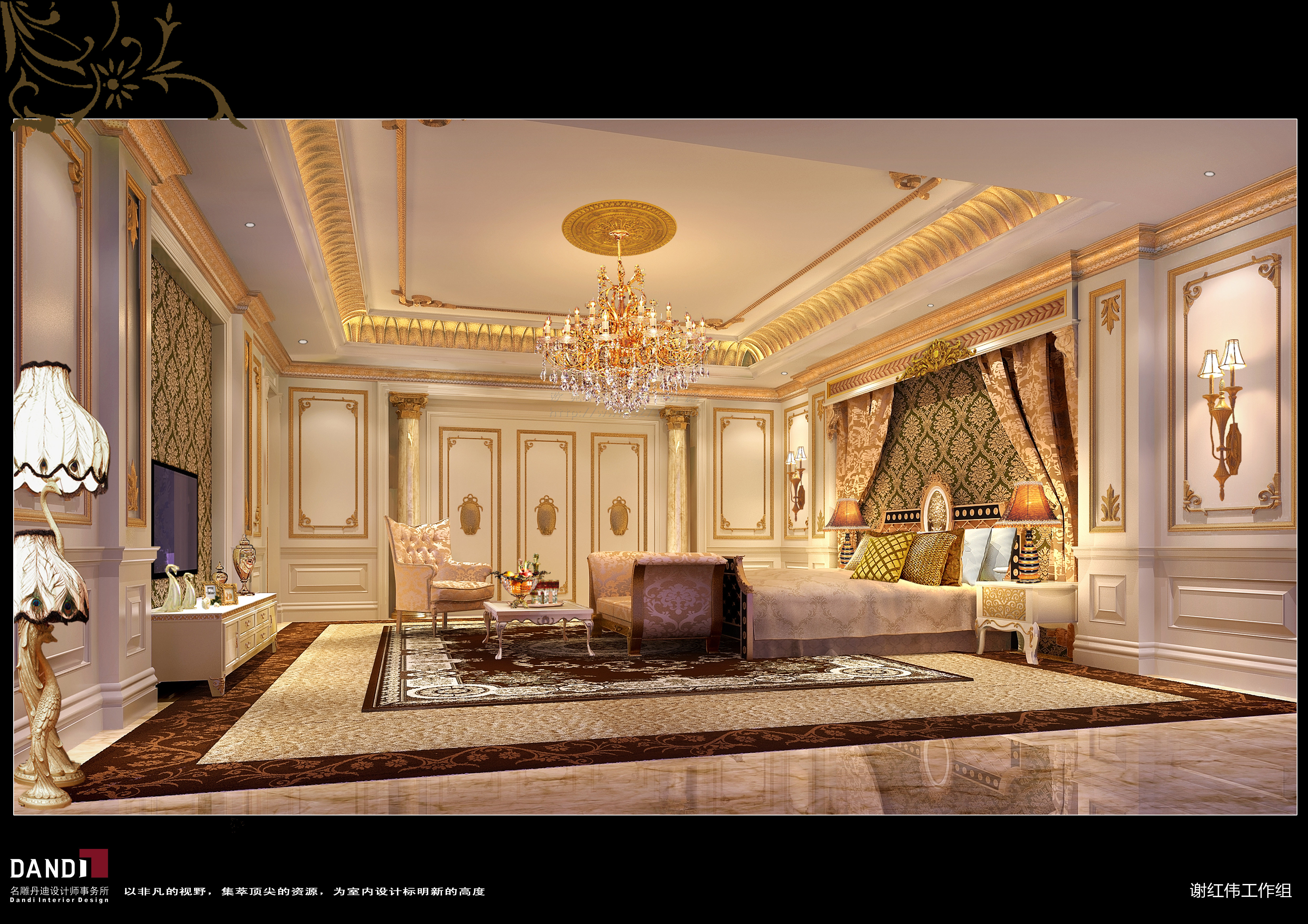 别墅 欧式 名雕丹迪 奢华 卧室图片来自在欧式风格—奢华璀璨别墅装修的分享