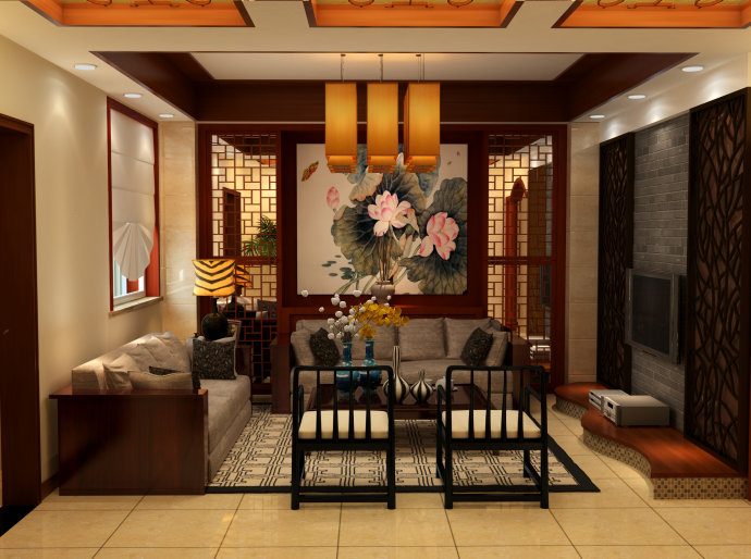 别墅装修 时尚 家居 卧室 客厅 中式图片来自北京装修在孔雀城案例的分享