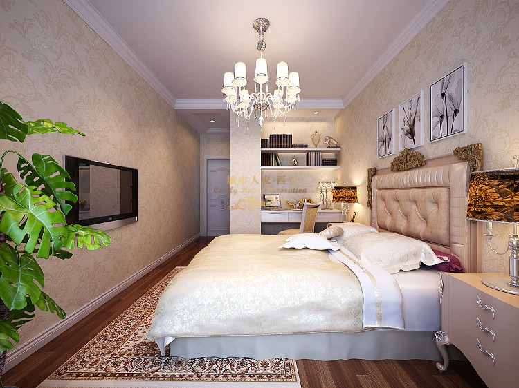 简约 欧式 二居 婚房 浪漫 卧室图片来自西安城市人家装饰王凯在二居室浪漫婚房简欧风格设计的分享