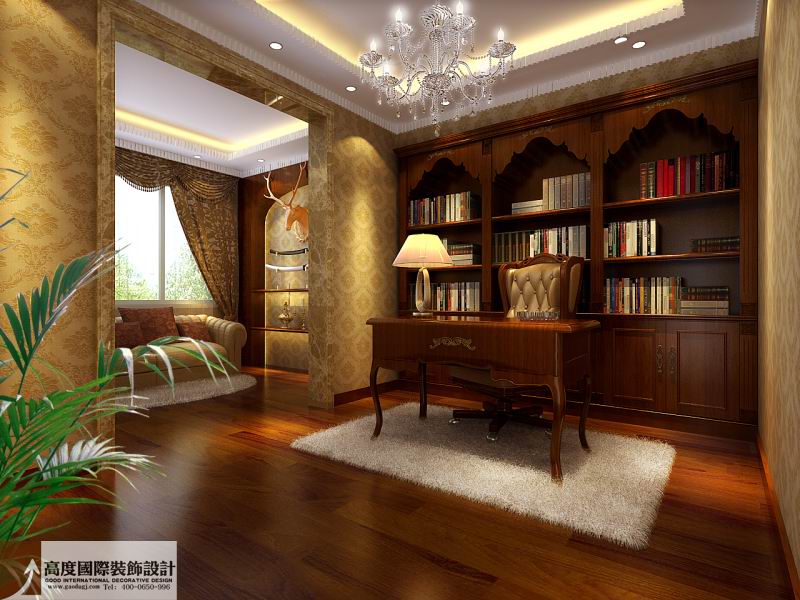 欧式 奢华 跃层 公寓 书房图片来自北京高度国际装饰设计在花盛香醍欧式奢华公寓的分享
