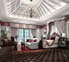 深色的地毯包覆着浅色床品的设计、挑高的天花板设计，让空间的质感和舒适得到完美的释放。