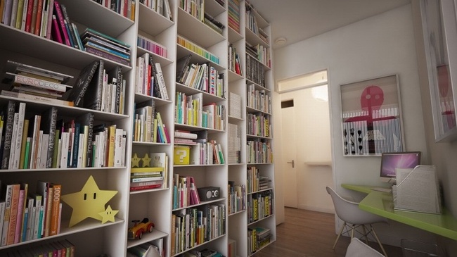现代混搭 三居 大气 创意 书房图片来自合建装饰李鑫在把盆栽、自行车挂起来的创意公寓的分享