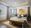 卧室：欧式造型墙的独特设计让房间显得优雅高贵，柔和的灯光加上质感舒适的布艺床头，更加增添了房间轻松浪漫的感觉，带给人一种通透，明亮的空间感受。