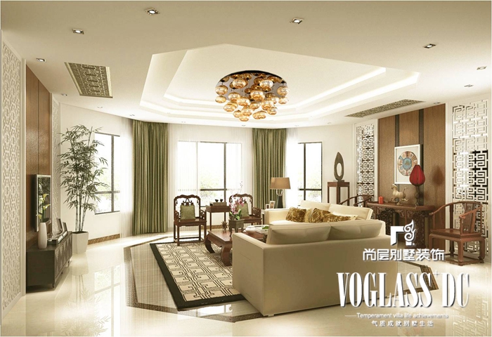 别墅 白领 新中式 客厅 卧室 书房 餐厅 客厅图片来自北京别墅装修案例在新中式风格案例欣赏的分享