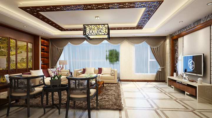 别墅 新中式 装修案例 客厅图片来自实创装饰晶晶在320平新中式风格豪华别墅的分享