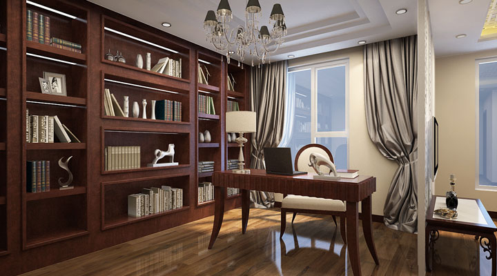 别墅 新中式 装修案例 书房图片来自实创装饰晶晶在320平新中式风格豪华别墅的分享