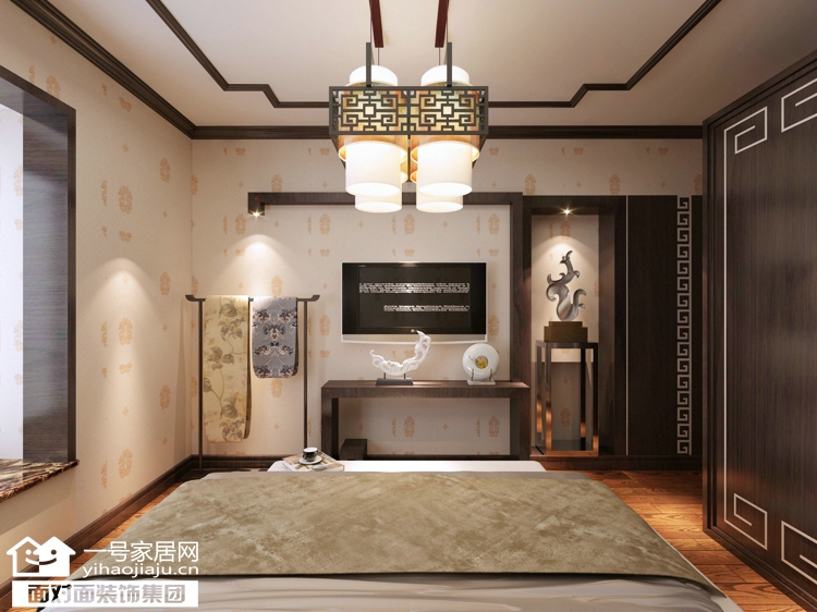 一号家居网 新中式 卧室图片来自武汉一号家居在招商雍华府   147平米新中式风格的分享