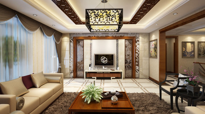 别墅 新中式 装修案例 客厅图片来自实创装饰晶晶在320平新中式风格豪华别墅的分享