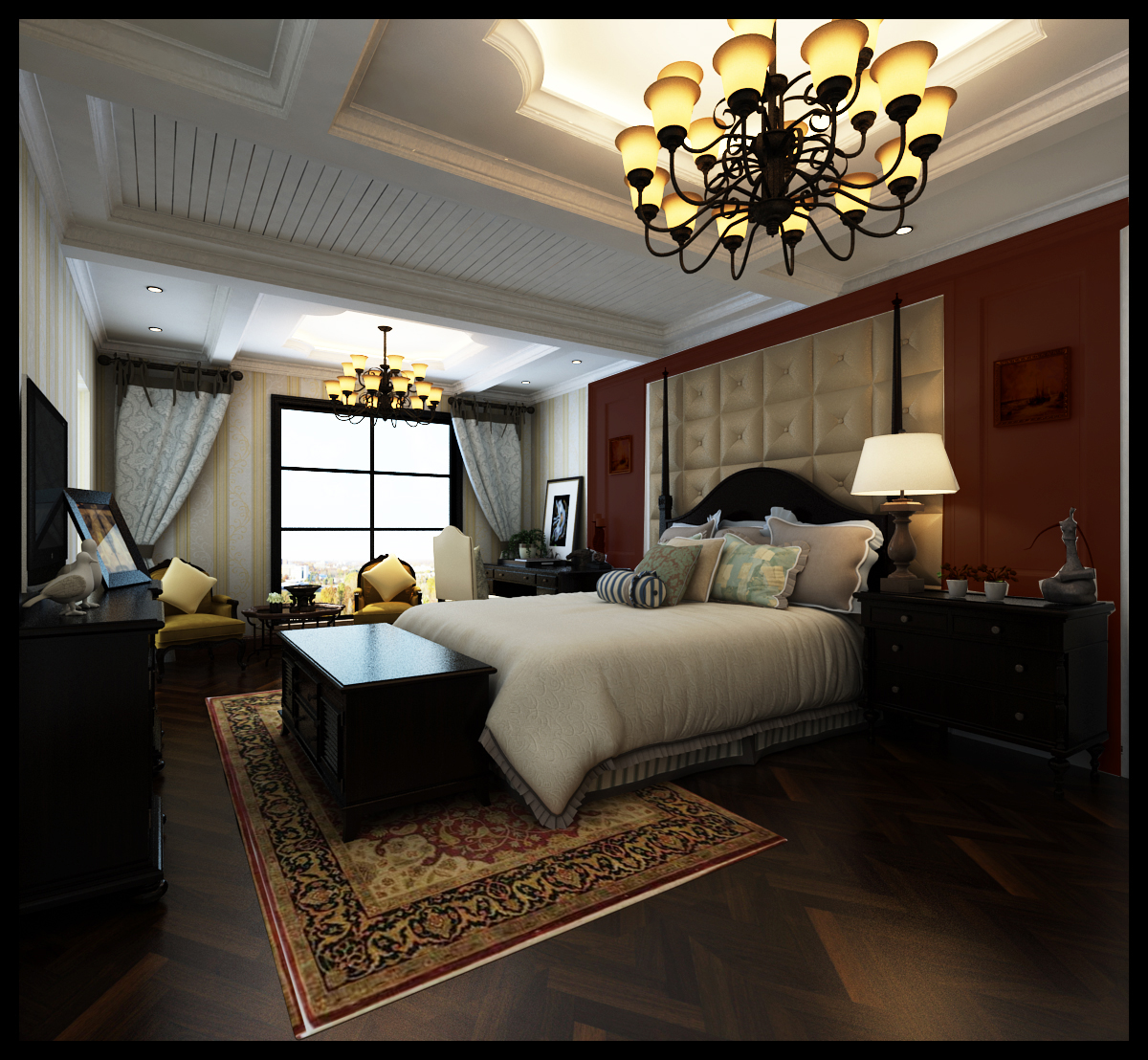 古典 美式 别墅 高端 大气 上档次 大户型 卧室图片来自豆在80万打造350㎡古典美式风格的分享
