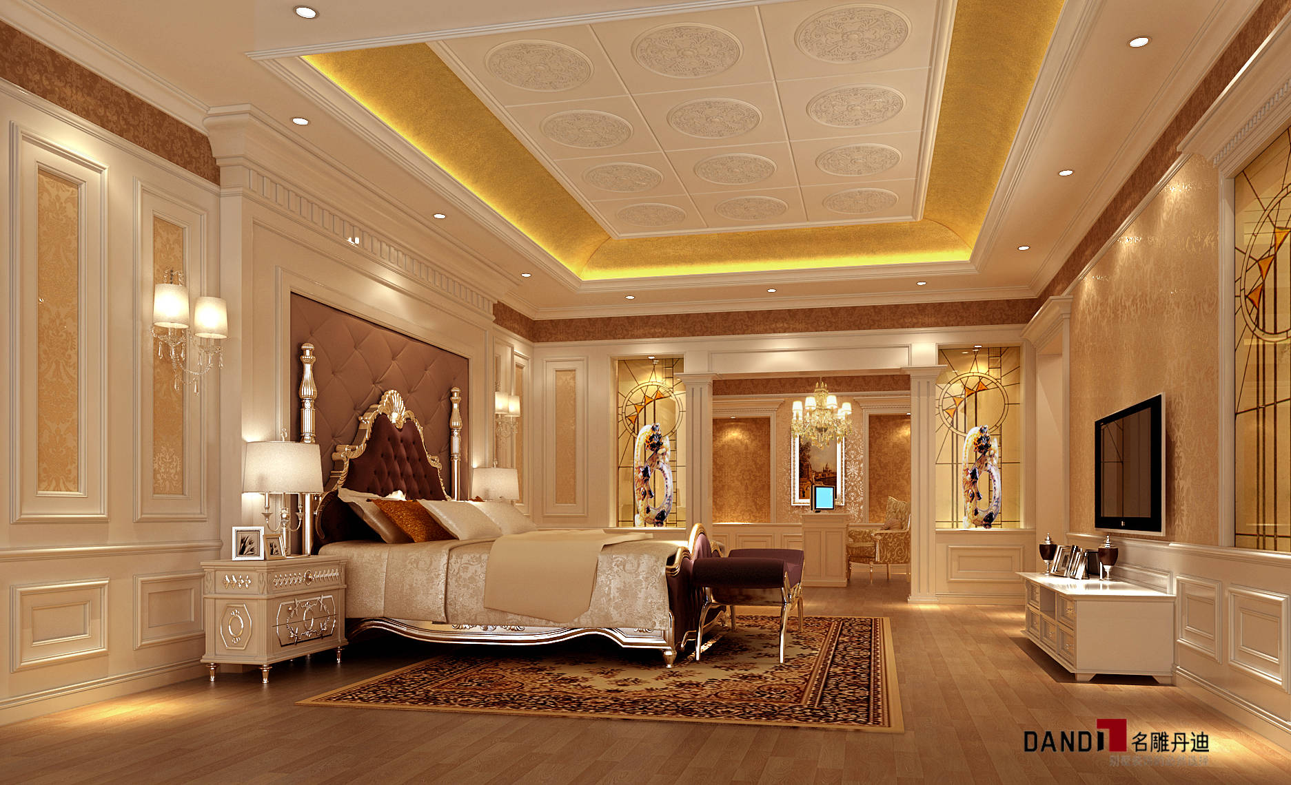 欧式 别墅 高富帅 典雅 名雕 卧室图片来自名雕丹迪在欧式风格—500平典雅别墅装修的分享
