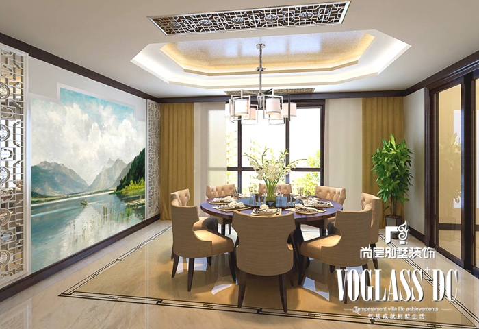 别墅 白领 新中式 客厅 卧室 书房 餐厅 餐厅图片来自北京别墅装修案例在新中式风格案例欣赏的分享