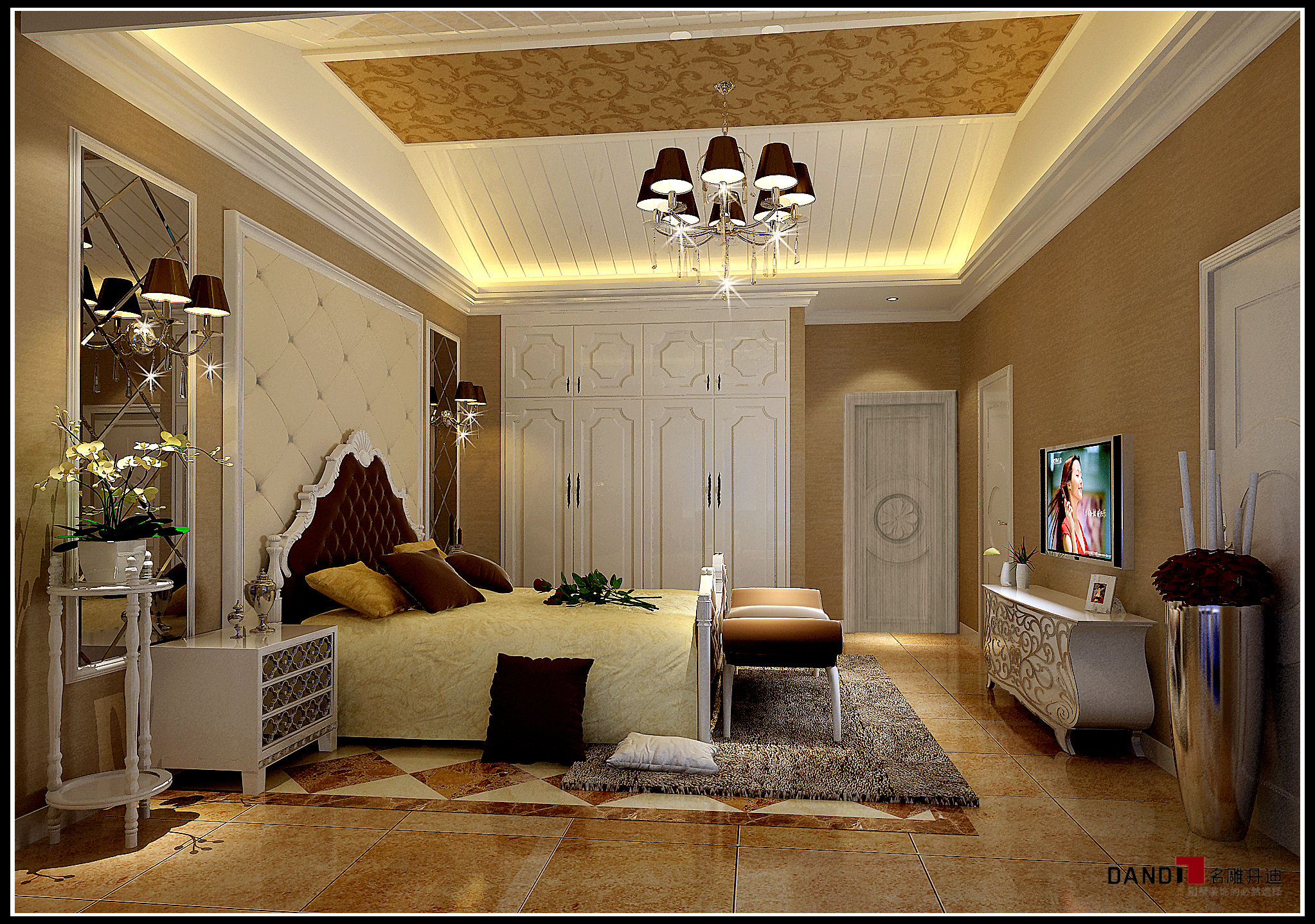 简欧 欧式 别墅 别墅装修 名雕装饰 卧室图片来自在简欧风格——280平别墅创意装修的分享