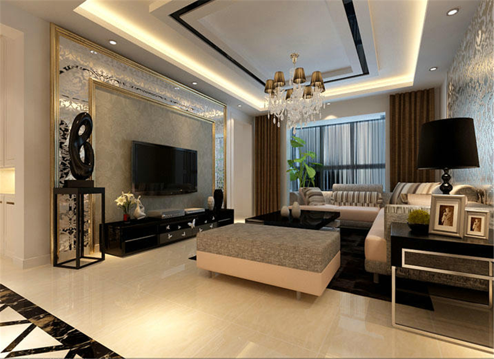 现代奢华风 三居室设计 注重收纳 温馨舒适 客厅图片来自上海实创-装修设计效果图在160平米现代奢华风格设计的分享