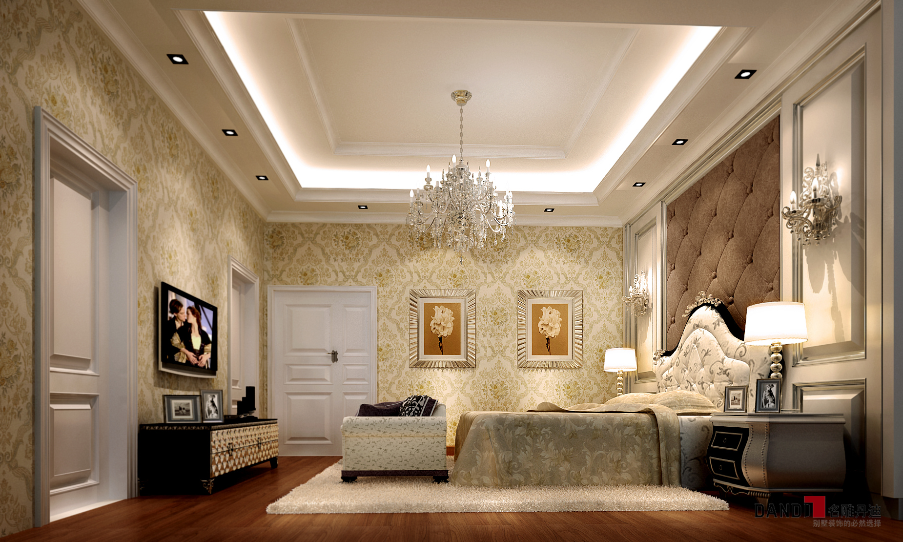 现代欧式 简约大气 别墅 名雕丹迪 别墅装饰 卧室图片来自名雕丹迪在异域风格--300平舒适空间呈现的分享