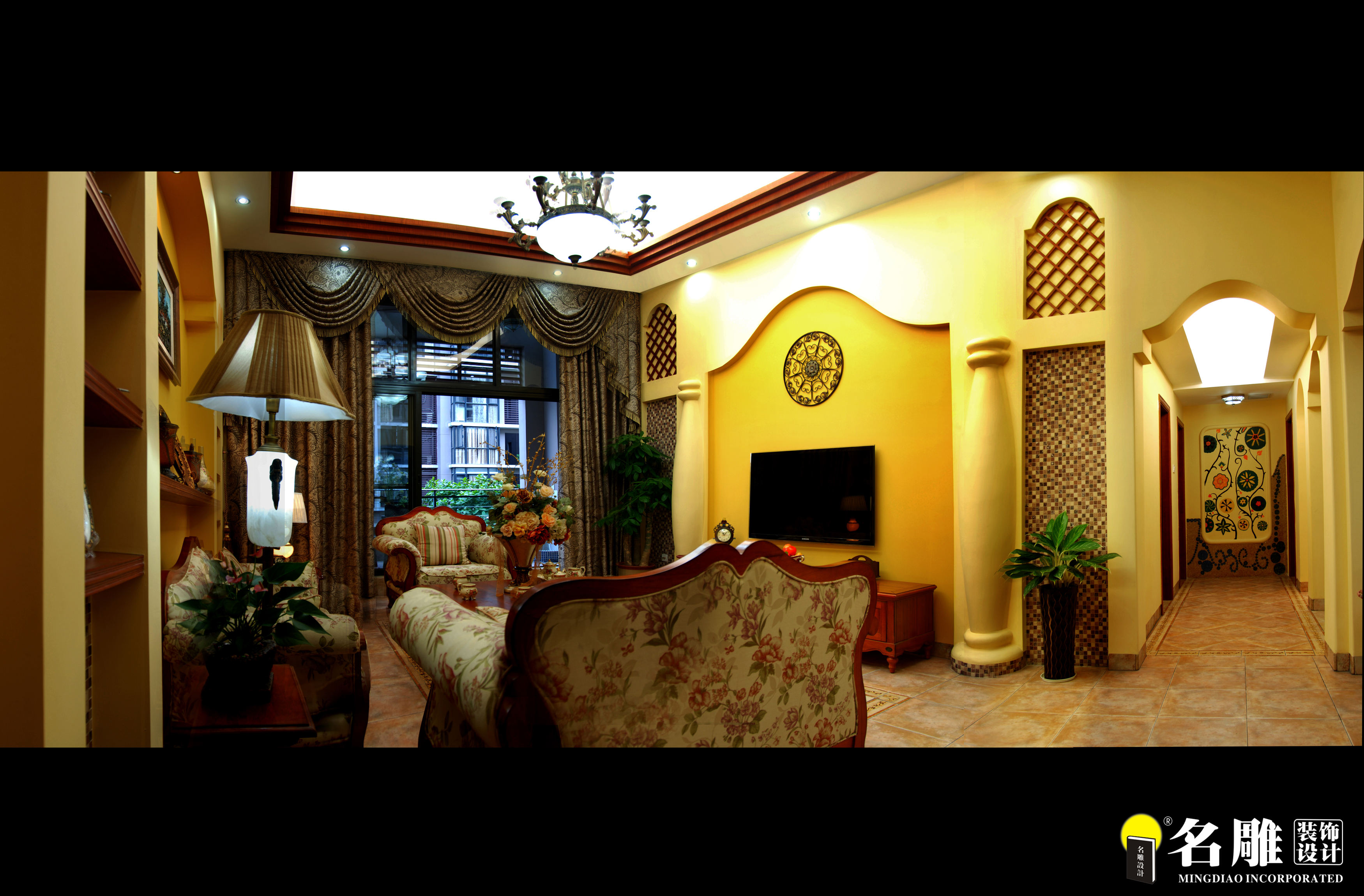 地中海 复式 名雕装饰 金域中央 浪漫温馨 客厅图片来自名雕装饰设计在地中海风格-180平复式浪漫空间的分享