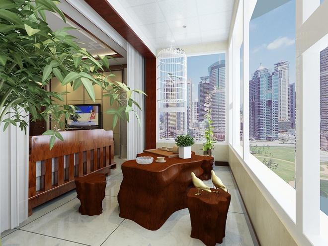 白领 小资 三居 阳台图片来自北京合建装饰在花雨汀新中式设计的分享