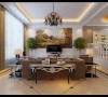 白色客厅电视背景镶嵌大幅色彩浓艳的油画、配上奢华的施华洛世奇水晶吊灯、多姿曲线的家具、让室内显示出豪华、富丽的特点，充满动感的效果！