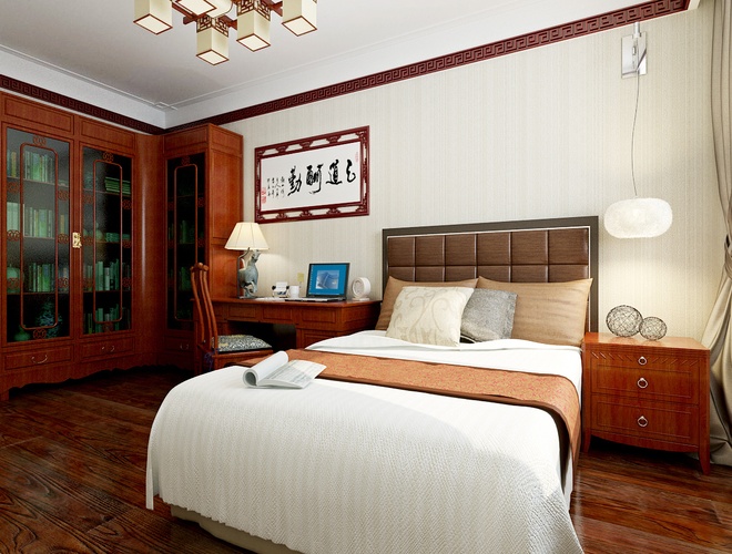 白领 小资 三居 卧室图片来自北京合建装饰在花雨汀新中式设计的分享