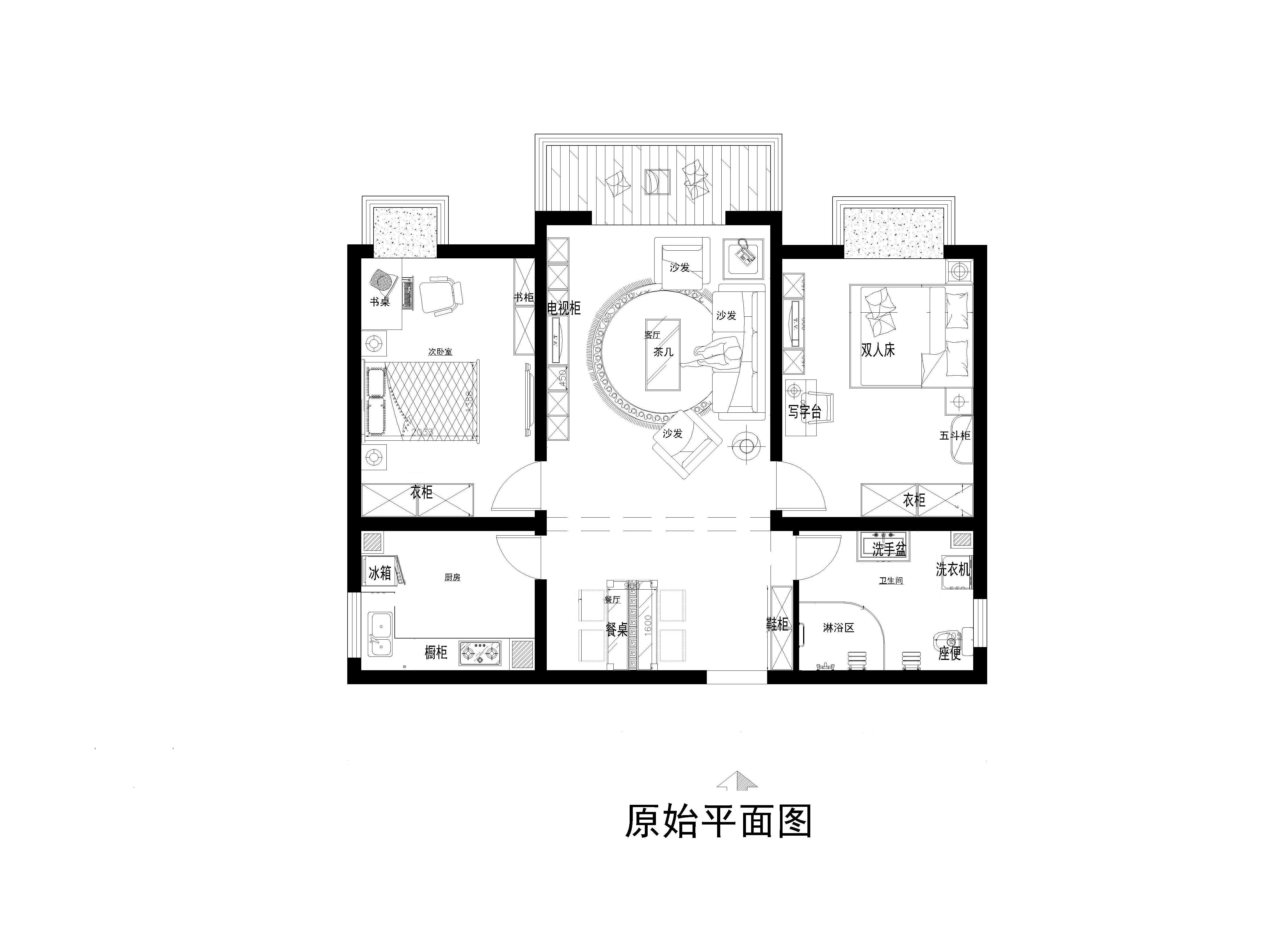 二居 简约 中式 新中式 90平 装修案例 户型图图片来自孙进进在90平新中式宁静致远装修案例的分享