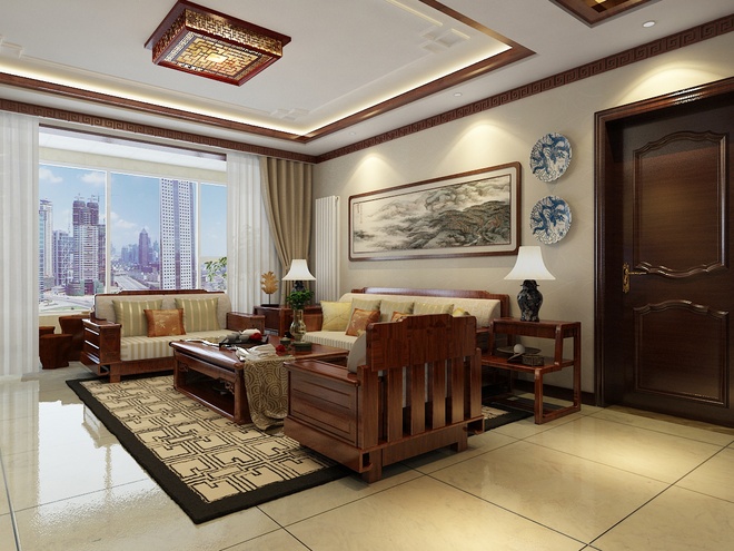 白领 小资 三居 客厅图片来自北京合建装饰在花雨汀新中式设计的分享