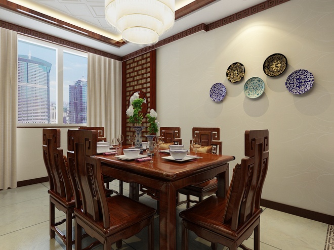 白领 小资 三居 餐厅图片来自北京合建装饰在花雨汀新中式设计的分享