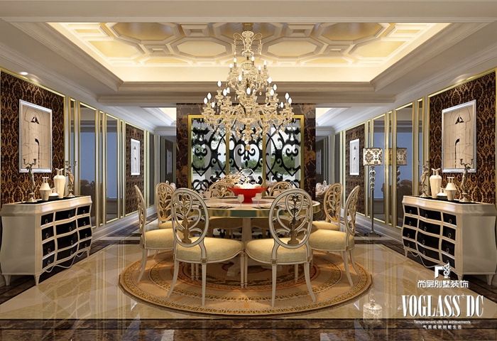 欧式 会所 餐厅图片来自北京别墅装修案例在金色与奢华完美结合的分享