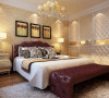卧室是一个私密的空间，客户想奢华一点，就用整体壁纸来呼应，皮软包的床使体积感更好
亮点：水晶灯配合欧式的床品呼应壁纸的氛围，使奢华感很自然的显示出来