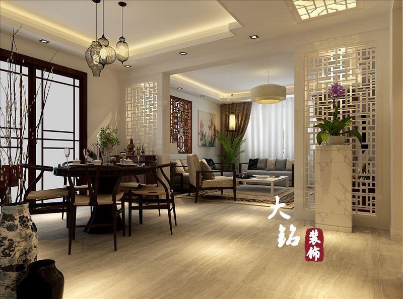 新房装修 新中式风格 中式风格 婚房装修 四居室 餐厅图片来自郑州大铭装饰设计机构在郑州新中式风格新房装修设计的分享