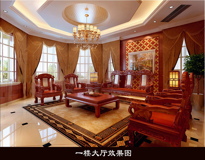 客厅图片来自上海倾雅装饰有限公司在南郊别墅-混合型风格-三居室的分享