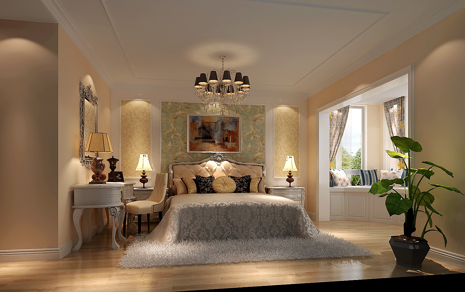简约 三居 白领 卧室图片来自沙漠雪雨在金色漫香苑188平美式风格三居的分享