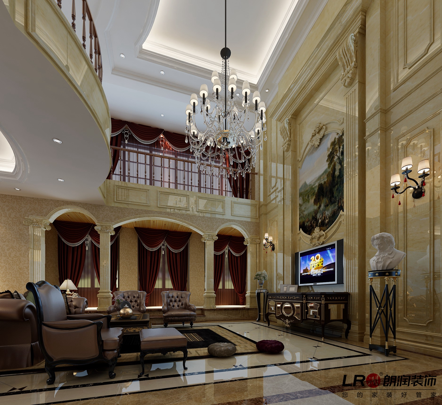 客厅图片来自朗润装饰工程有限公司在180平奢华大气古典欧式风的分享