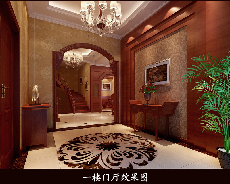 玄关图片来自上海倾雅装饰有限公司在南郊别墅-混合型风格-三居室的分享