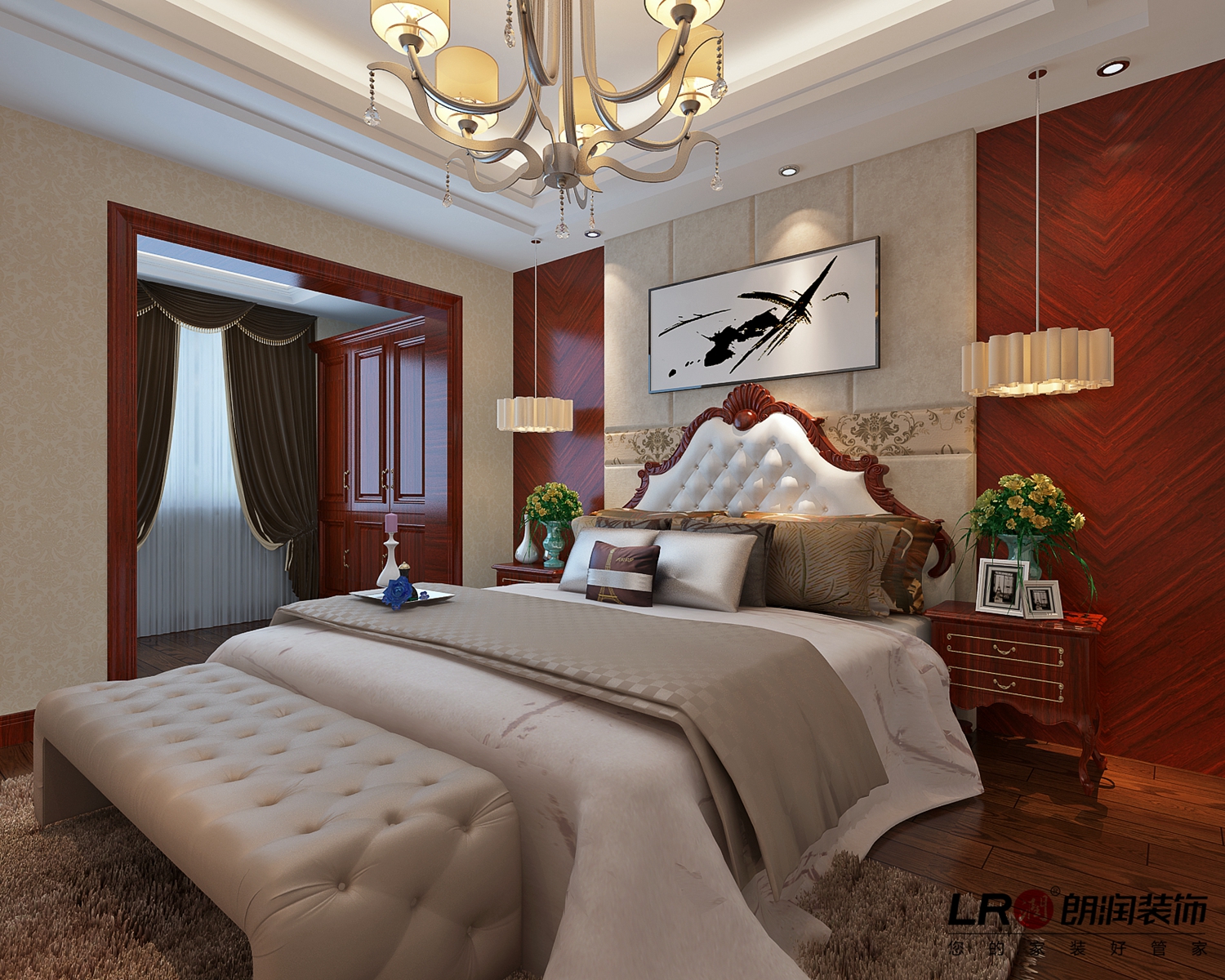 卧室图片来自朗润装饰工程有限公司在180平奢华大气古典欧式风的分享