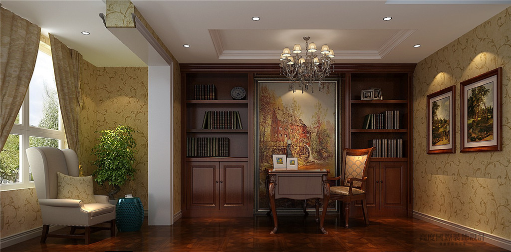 简欧 装饰设计 公寓 四居 小资 书房图片来自高度国际别墅装饰设计在四合上院的分享