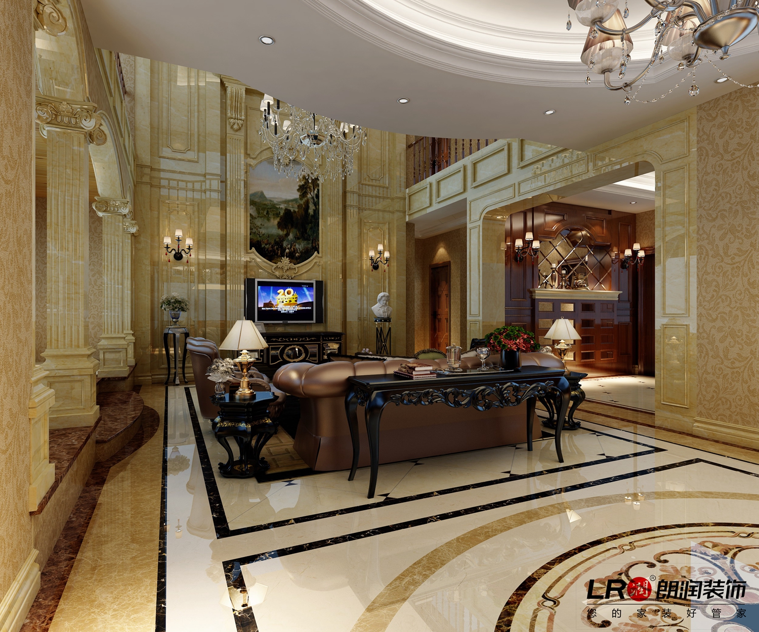 客厅图片来自朗润装饰工程有限公司在180平奢华大气古典欧式风的分享