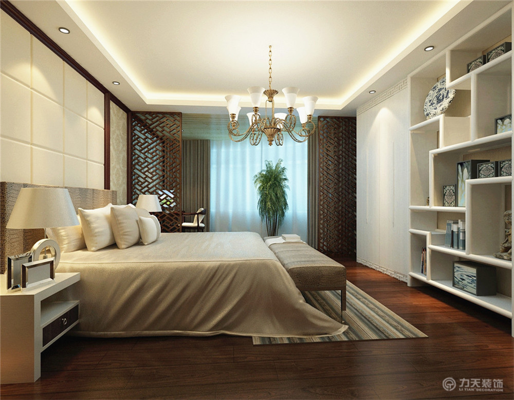 中式 四居 白领 收纳 80后 小资 卧室图片来自阳光放扉er在时代奥城-180㎡-新中式风格的分享