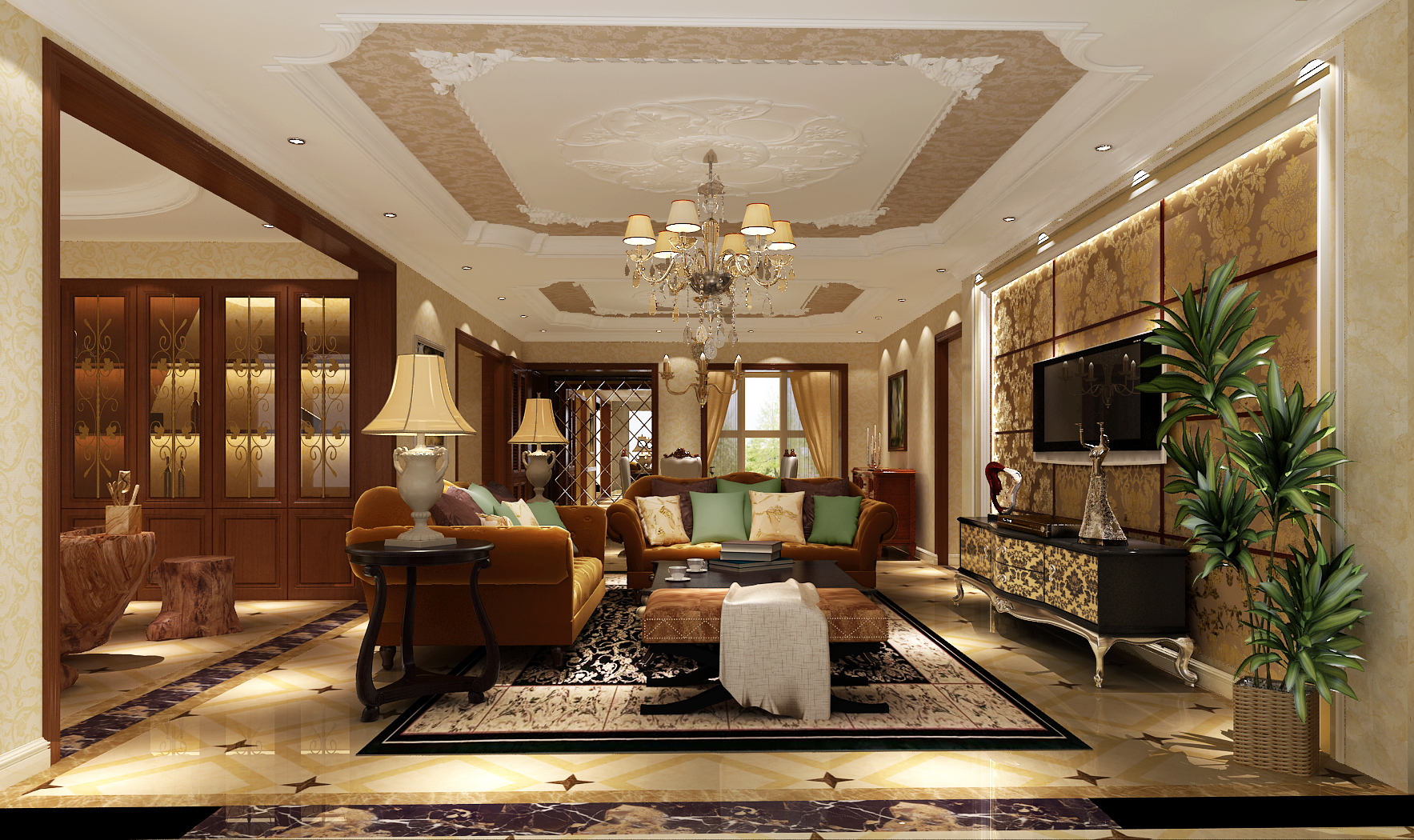 高度国际 金色漫香苑 公寓 美式风格 五居室 客厅图片来自高度国际在金色漫香苑——188平米的分享