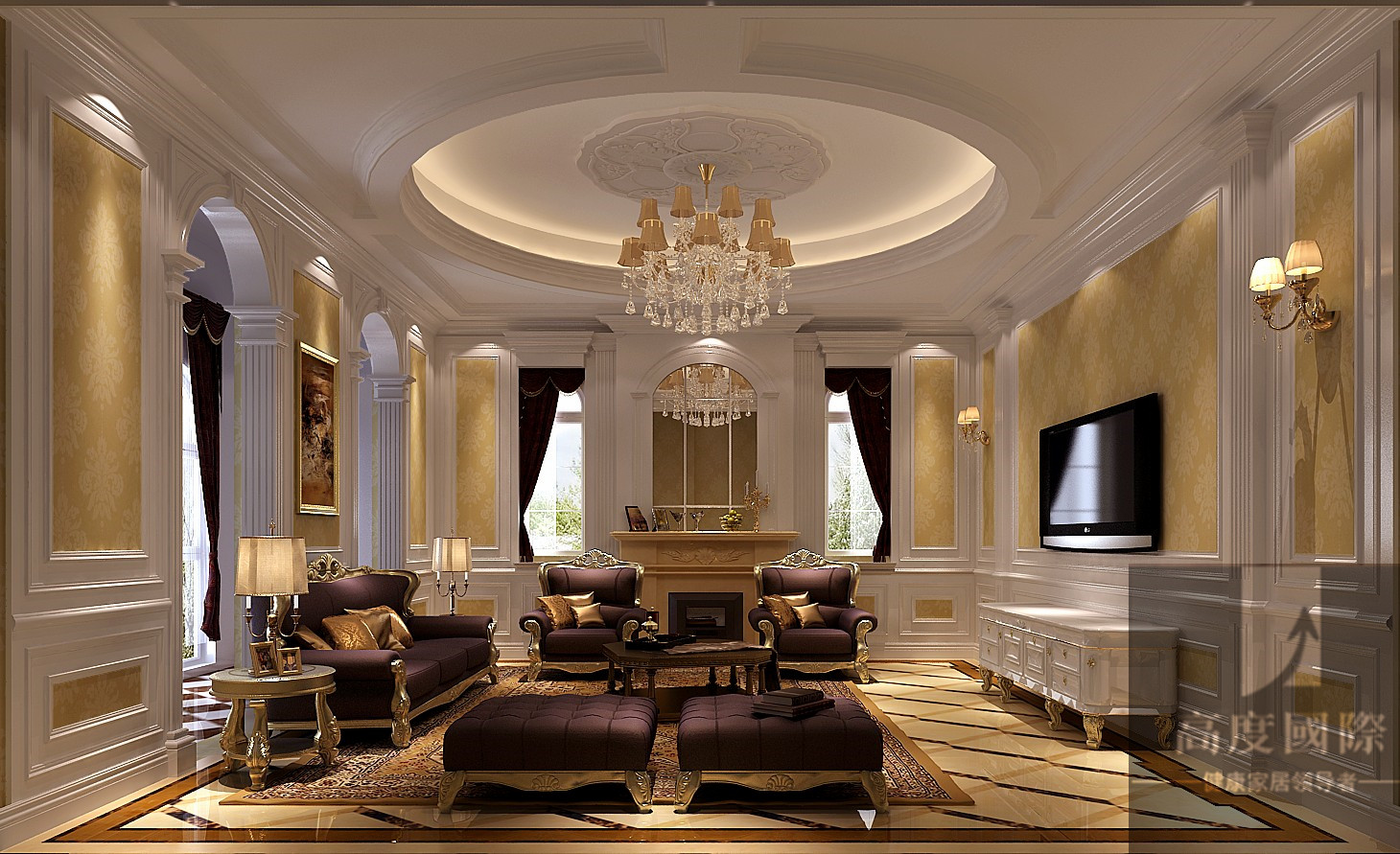 别墅 欧式 华丽 浪漫 客厅图片来自高度国际装饰韩冰在中海尚湖世家300平米欧式的分享