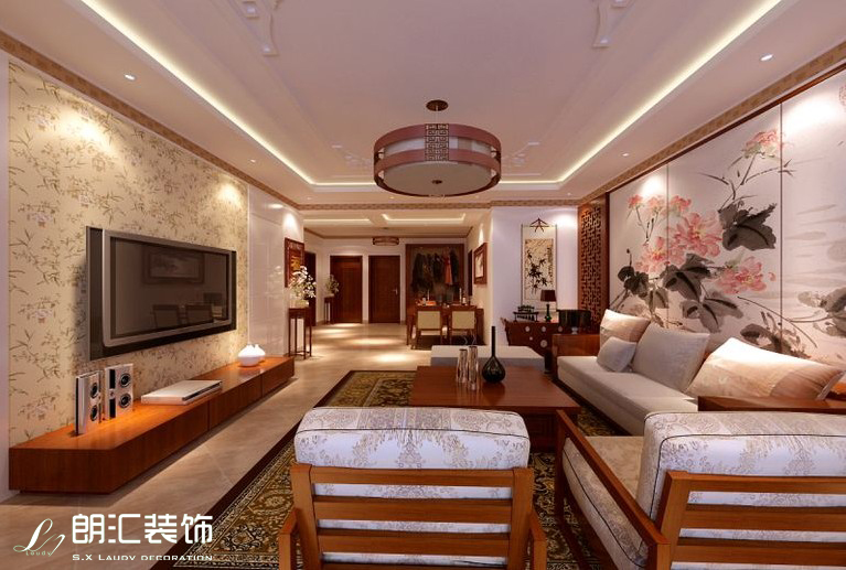 三居室 新中式 兴庆坊 设计师 客厅图片来自陕西朗汇装饰在暗香浮动三居室新中式赏析的分享
