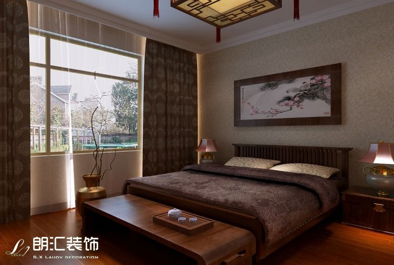 三居室 新中式 兴庆坊 设计师 卧室图片来自陕西朗汇装饰在暗香浮动三居室新中式赏析的分享