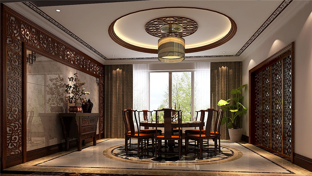 中式 传统风格 三居 案例 餐厅图片来自高度国际设计装饰在西山壹号院新中式设计案例的分享
