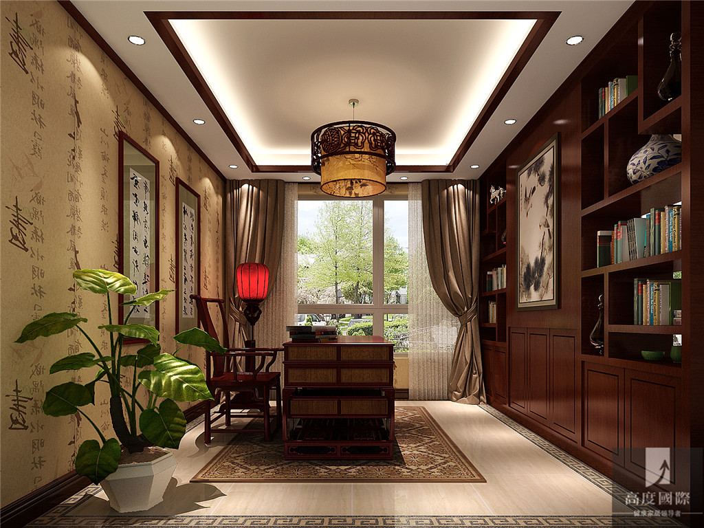 K2百合湾 三居 公寓 高度国际 白领 80后 小资 中式 二居 书房图片来自北京高度国际装饰设计在K2百合湾120平中式公寓的分享