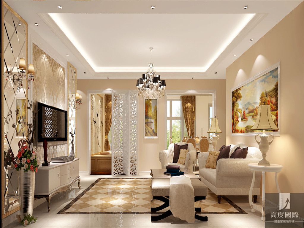 K2百合湾 简约 欧式 高度国际 三居 白领 80后 小资 公寓 客厅图片来自北京高度国际装饰设计在K2百合湾120平简欧公寓的分享