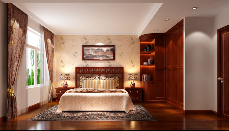 长滩壹号院 卧室图片来自北京高度国际装饰设计在长滩壹号院120平新中式公寓的分享