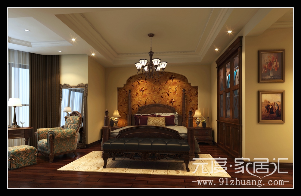 三居 欧式 美式 卧室图片来自室内设计装饰在新界美式风格装修案例的分享