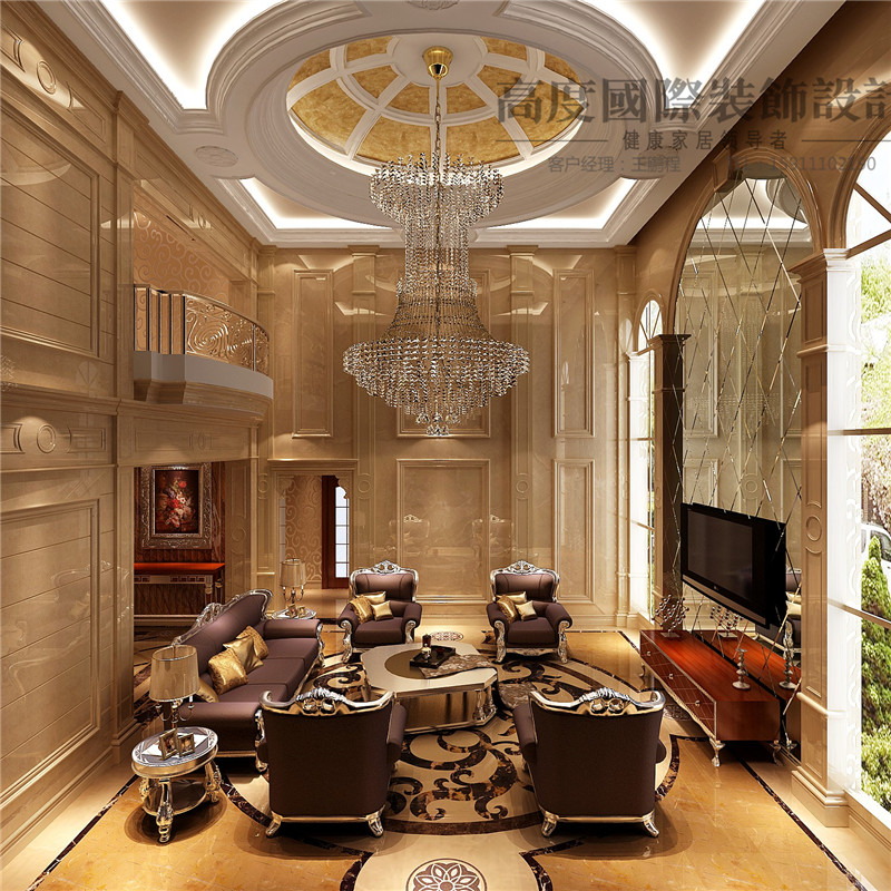 美式 美观 别墅漂亮 豪华档次 温馨舒适 客厅图片来自北京高度装饰设计王鹏程在500平米美式风格独栋别墅的分享