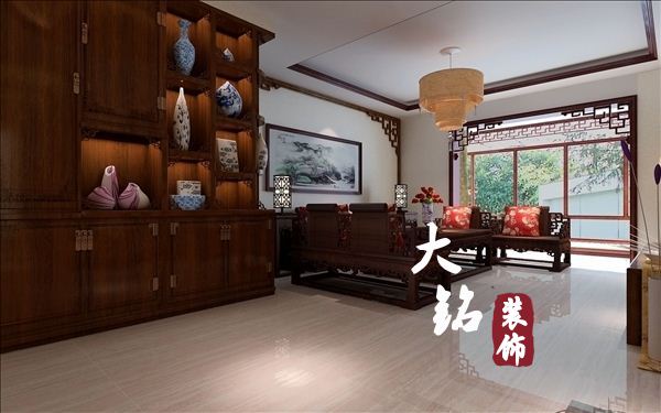 中式 四居 60后 新房 客厅图片来自大铭装饰设计工程有限公司在新中式风格新房装修设计的分享