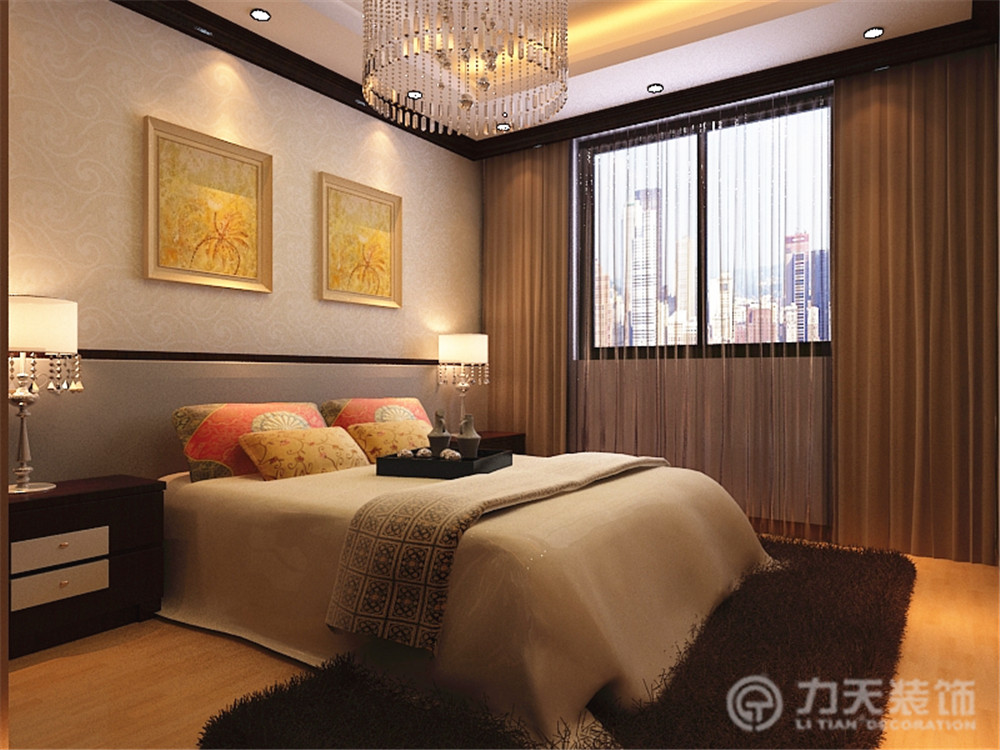中式 二居 白领 收纳 80后 小资 卧室图片来自阳光力天装饰在万通生态城新新家园-113㎡-中式的分享