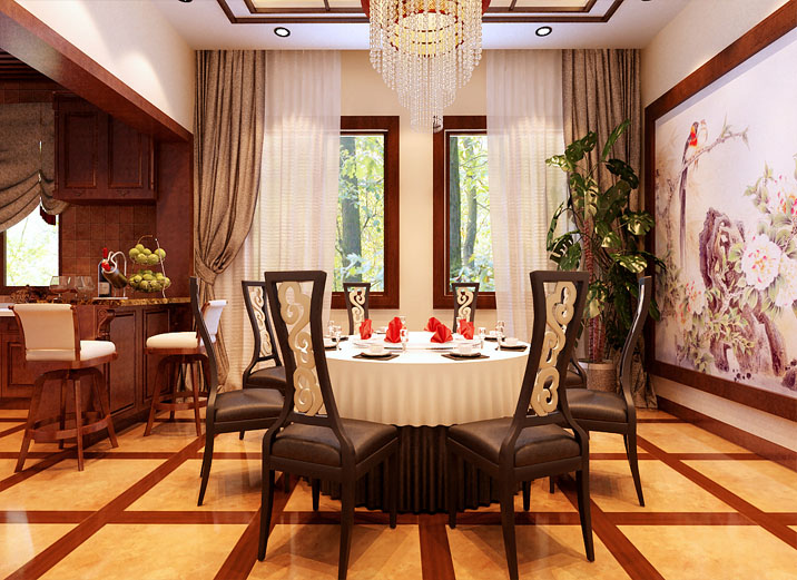 新中式 现代 别墅 大气 雅致 古典别墅 餐厅图片来自西宁实创装饰在40万新中式别墅蓬勃大气温馨雅致的分享